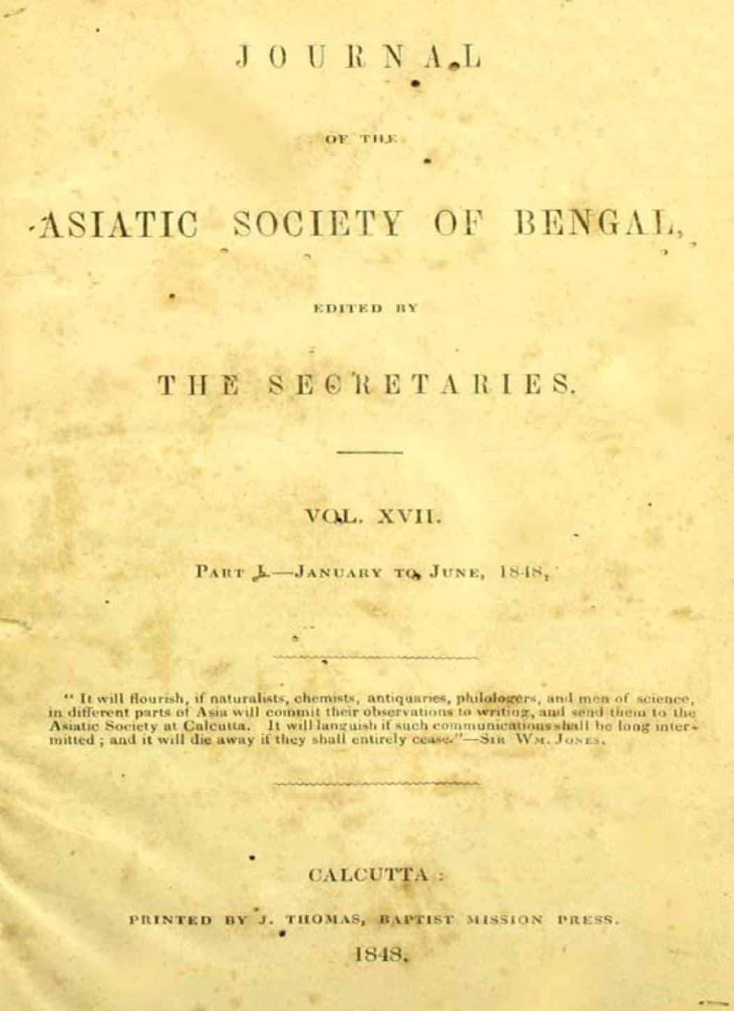 Journal Of The Asiatic Society Of Bengal | Ideas Of India